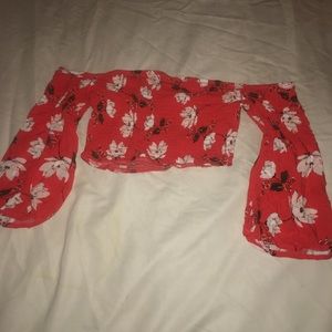 floral off the should crop top